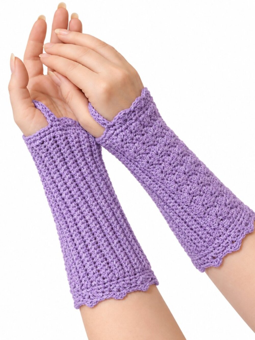 Handmade Crochet Fingerless Gloves Lavender Purple Wrist Warmers Thumb Loops